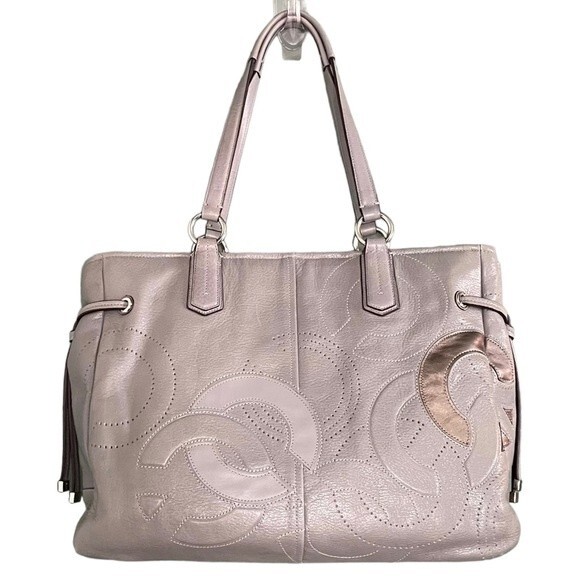 Coach Chelsea Inlaid Leather Charlie Tote Patchwork Gray Silver Blue Lining NEW - Picture 2 of 11